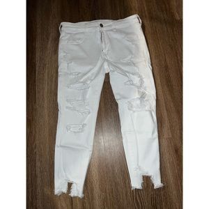 American Eagle White Ripped Jeggings